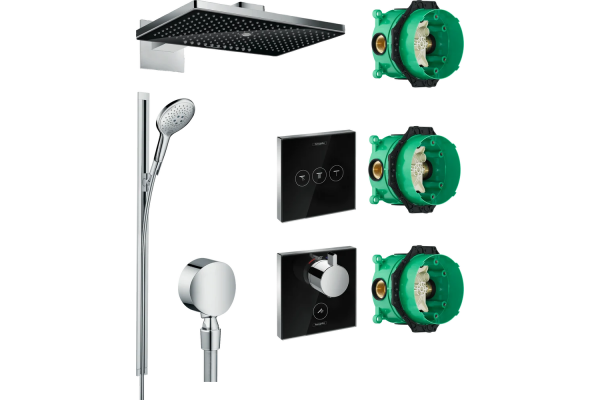 Душевой комплект Hansgrohe Rainmaker Select 460 (3 jet) 24007600 + 26626000 + 27506000 + 15735600 + 15736600 цвет черный