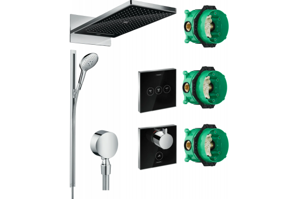 Душевой комплект Hansgrohe Rainmaker Select 580 (3 jet) 24001600 + 26626000 + 27506000 + 15735600 + 15736600 цвет черный