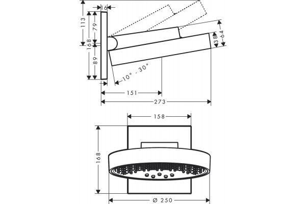 Душевой комплект Hansgrohe Rainfinity 250 (3 jet) 26232700 + 26852700 + 26453700 + 15382700 штанга 15.1 см