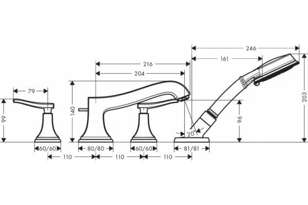 Смеситель Hansgrohe Metropol Classic 31441000 на борт ванны однорычажный, хром