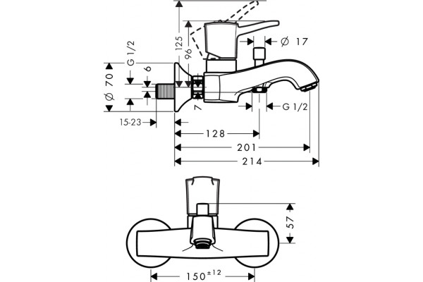 Смеситель Hansgrohe Metropol Classic 31340000 для ванны с душем, однорычажный, хром