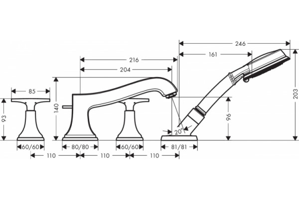 Смеситель Hansgrohe Metropol Classic 31449000 на борт ванны двухвентильный, хром