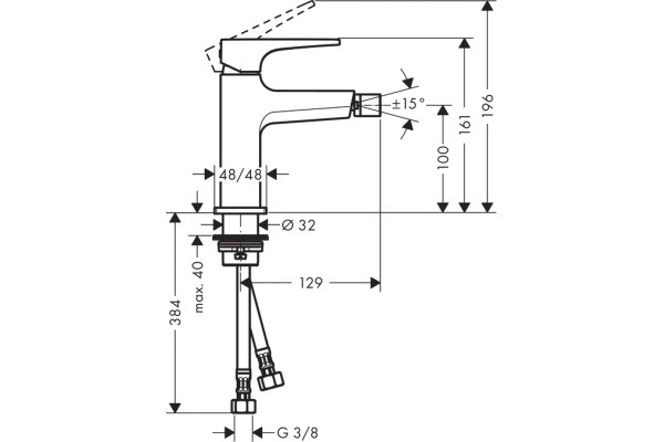 Смеситель Hansgrohe Metropol 32520000 для биде, с донным клапаном Push-Open, однорычажный, хром