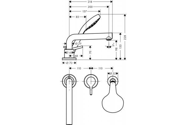 Смеситель Hansgrohe Talis E 72417000 на борт ванны однорычажный, хром