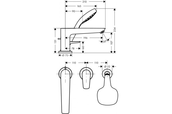 Смеситель Hansgrohe Talis E 71731000 на борт ванны однорычажный, хром