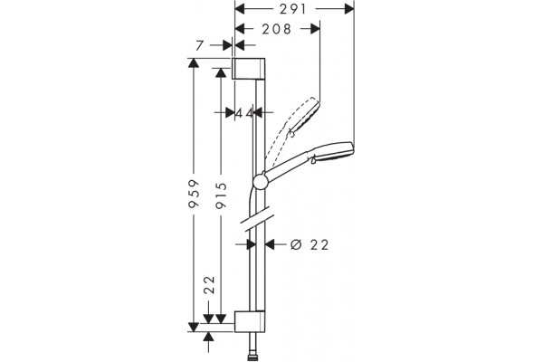 Душевой гарнитур Hansgrohe Crometta 100 Vario Uni 26657400 штанга 95.9 см, шланг 160 см