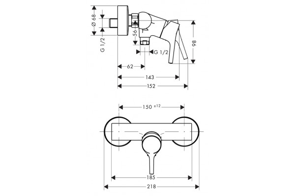 Смеситель Hansgrohe Talis S для душа однорычажный, хром