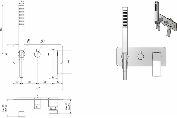 Смеситель для ванны с душем IB Rubinetterie Wave EWA314CC chrome, однорычажный, хром