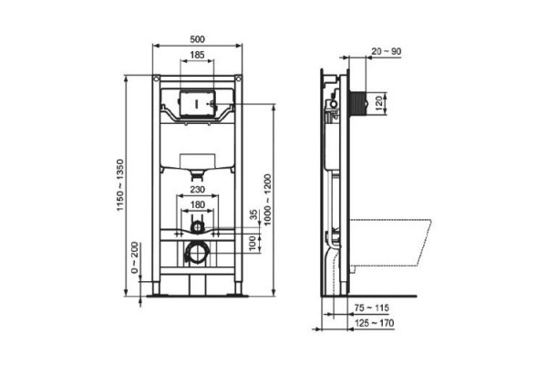 Унитаз подвесной с инсталляцией и кнопкой Ideal Standard Connect E212701