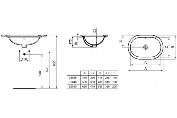 Раковина Ideal Standard Connect 62x41 E505001
