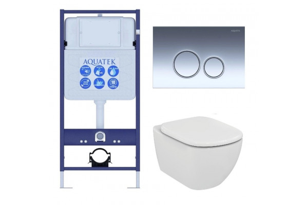 Комплект IDEAL STANDARD ST031812 (унитаз T007901 + сиденье Tesi T352701 + панель смыва Aquatek KDI-0000018 + инсталляция Aquatek INS-0000012 + крепёж)