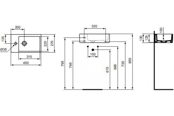 Асимметричная раковина Ideal Standard Strada 45x27 K081701