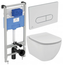 Комплект унитаза с инсталляцией с сиденьем Микролифт и клавишей смыва Ideal Standard Tesi PR386801 хром