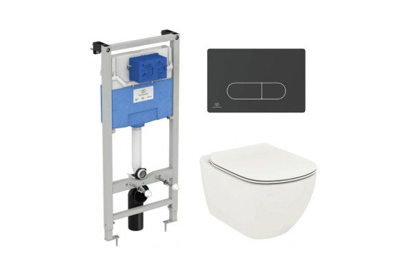 Промо-набор 3 в 1 IDEAL STANDARD: Унитаз T0079V1 + сиденье T3527V1 TESI + инсталляция R020467 PROSYS + панель смыва R0115A6 OLEAS