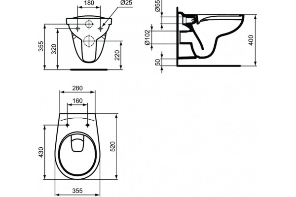 W660101 CЕТ EUROVIT Rimless подвесной унитаз K881201 с сидением и крышкой sc, E233267 PROSYS ECO FRAME M Встраиваемая инсталляция