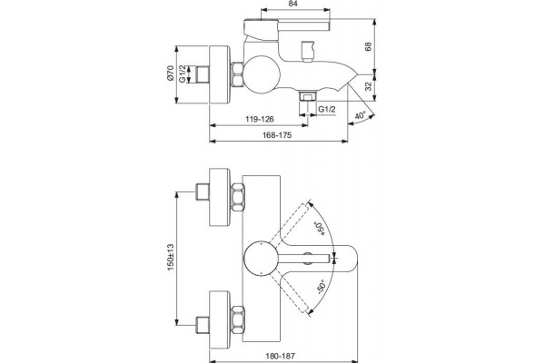 Смеситель для ванны Ideal Standard Ceraline BC199U4 черный хром