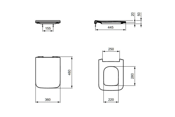 Сиденье с крышкой для унитаза Ideal Standard BLEND CUBE SANDWICH тонкое с микролифтом T521101