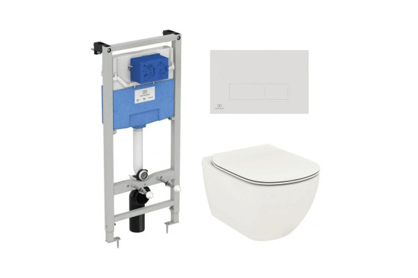 Промо-набор 3 в 1 IDEAL STANDARD: Унитаз T0079V1 + сиденье T3527V1 TESI + инсталляция R020467 PROSYS + панель смыва R0121AC OLEAS