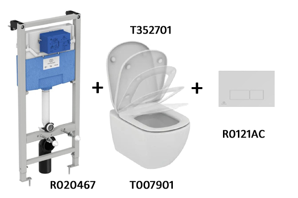 TT00002/121AC CЕТ Промо-комплект Tesi T007901 Подвесной унитаз; T352701 Сиденье; R020467 Инсталляция; панель смыва R0121AC В ПОДАРОК