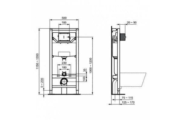 Унитаз подвесной с инсталляцией и кнопкой Ideal Standard Connect PR211601