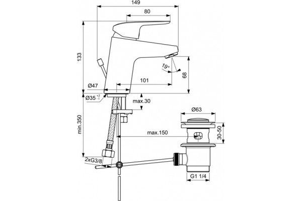 Смеситель для раковины Ideal Standard Ceraflex с донным клапаном B1707AA