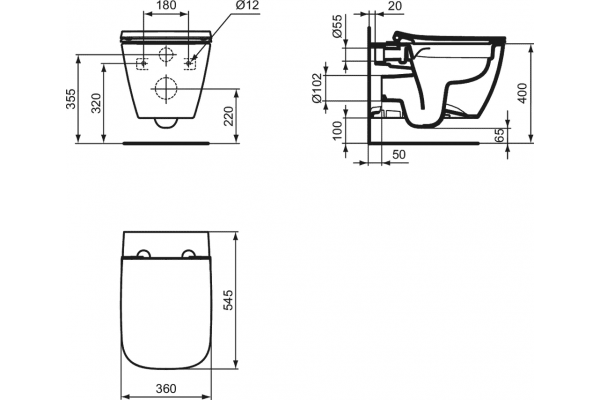 ST533018 Промо-сет 4 в 1 Ideal Standard + Aquatek (Унитаз T533001 i.life B с крышкой + Панель смыва KDI-0000018 + Инсталляция INS-0000012 + Крепёж)