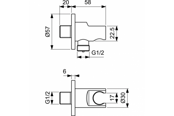 BC807XG IDEALRAIN Держатель с подключением душевой лейки 1/2