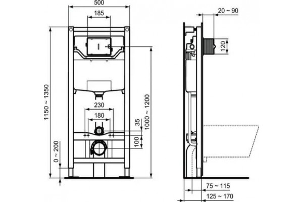 Унитаз подвесной с инсталляцией и кнопкой Ideal Standard ProSys R031001