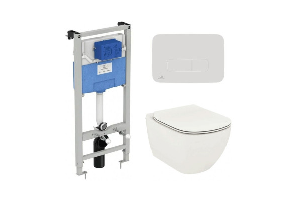 Промо-набор 3 в 1 IDEAL STANDARD: Унитаз T0079V1 + сиденье T3527V1 TESI + инсталляция R020467 PROSYS + панель смыва R0123AC OLEAS