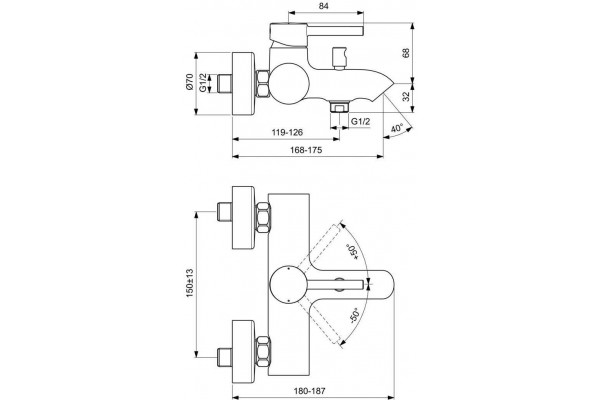Смеситель для ванны и душа Ideal Standard Kolva BC675U4