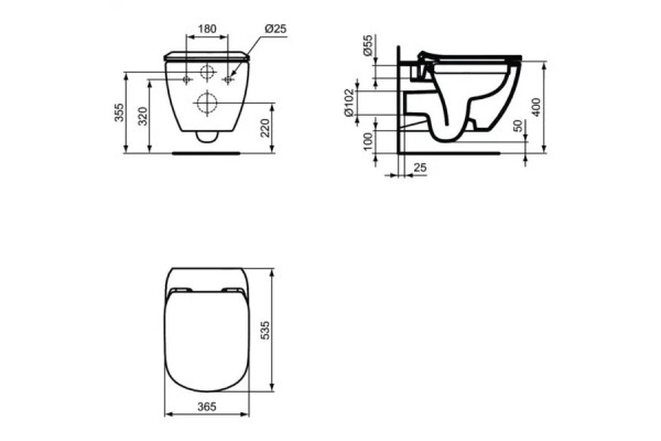 Подвесной безободковый унитаз Ideal Standard Tesi с технологией RimLS+ T536001