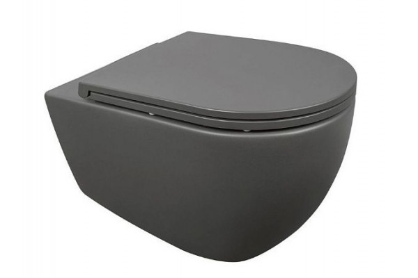 Подвесной унитаз ISVEA Infinity 10NF02001SV-2C безободковый, антрацит, матовый, овальный, 36.5x53 см
