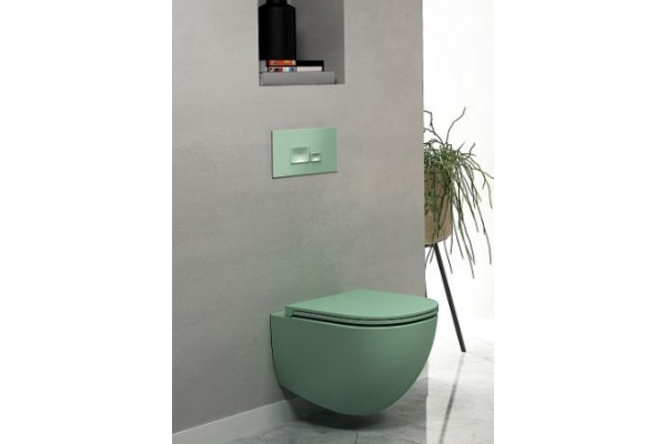 Подвесной унитаз ISVEA Infinity 10NF02001SV-2T безободковый, мятно-зеленый, матовый, овальный, 36.5x53 см