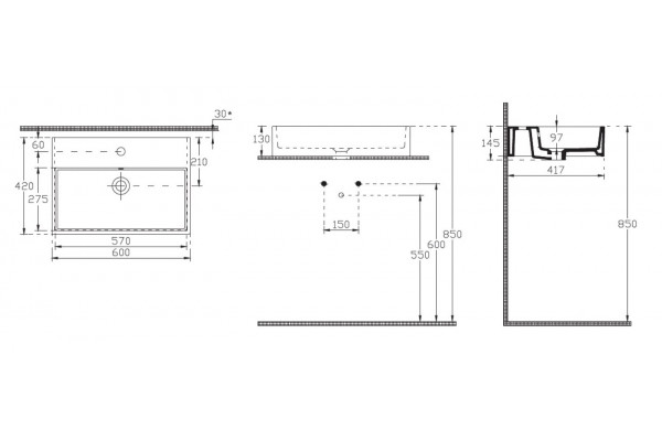 Накладная раковина ISVEA Purita 10PL65060SV 60х42 белая, глазированная задняя сторона, прямоугольная, цвет белый