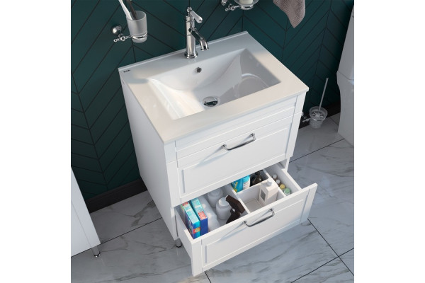 Тумба с раковиной IDDIS Oxford 60, напольная, белая, с ящиками, с доводчиками