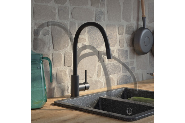 Смеситель Iddis Kitchen 360 K36BLJ0i05 для кухонной мойки, черный, однорычажный, высота излива 23 см