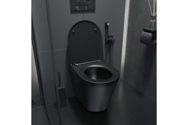 Унитаз подвесной Iddis Calipso CALR3BMi25 безободковый, с микролифтом, черный, 36.5x51.5 см