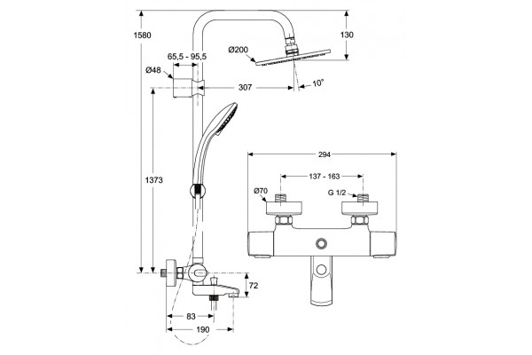 Душевая стойка Ideal Standard IdealRain Pro  хром, штанга 165.2 см