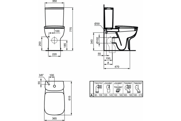 Унитаз напольный Ideal Standard Esedra T282001 белый, прямоугольный, 36.5x61.5 см