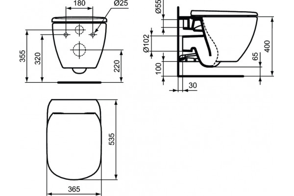 Унитаз подвесной Ideal Standard Tesi T355101 безободковый белый, овальный, 36.5x53.5 см