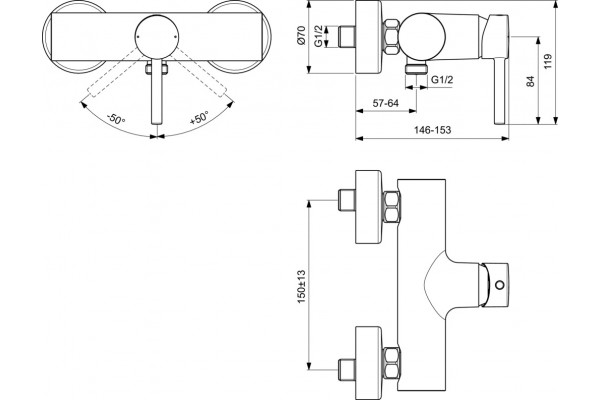 Смеситель Ideal Standard Ceraline BC200AA для душа однорычажный, хром
