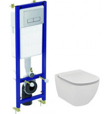 Комплект Система инсталляции для унитазов Ideal Standard W3710AA 4 в 1 + Крышка-сиденье Ideal Standard Tesi T352701 с микролифтом, петли хром + Унитаз подвесной Ideal S