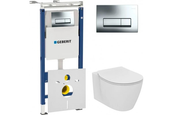 Комплект Система инсталляции для унитазов Geberit Duofix Платтенбау 458.125.21.1 4 в 1 с кнопкой смыва + Крышка-сиденье Ideal Standard Connect E772401 с микролифтом + Унитаз подвесной Ideal Standard Connect AquaBlade E047901 + Шумоизоляционная, цвет белый
