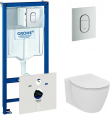 Комплект Система инсталляции для унитазов Grohe Rapid SL 38929000 4 в 1 с кнопкой смыва + Крышка-сиденье Ideal Standard Connect E772401 с микролифтом + Унитаз подвесн