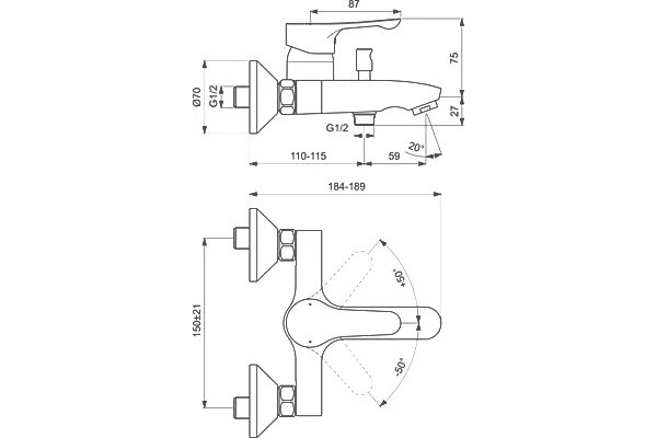 Душевой комплект Ideal Standard Alpha BD004AA хром, шланг металлический 150 см