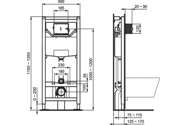 Комплект Унитаз подвесной Ideal Standard STRADA II T359601 + Система инсталляции для унитазов Ideal Standard Prosys Frame 120 M R020467 цвет белый,  в современном стиле