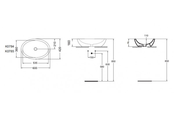 Раковина Ideal Standard Strada (60 см) цвет белый, на столешницу, овальная
