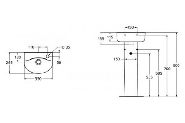 Рукомойник Ideal Standard Connect ARC (35 см) цвет белый, полукруглая