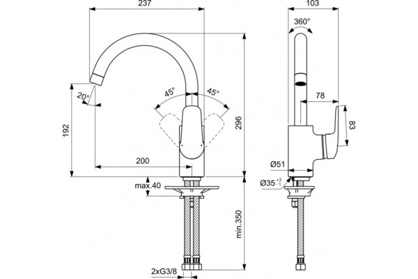 Смеситель Ideal Standard Ceraflex B1727AA для кухонной мойки однорычажный, хром