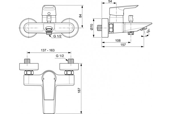 Смеситель Ideal Standard Tesi A6583AA для ванны с душем, однорычажный, хром